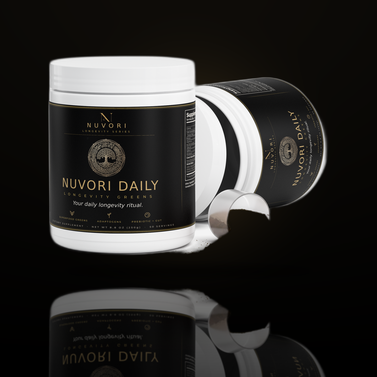Nuvori Daily Longevity Greens open tub