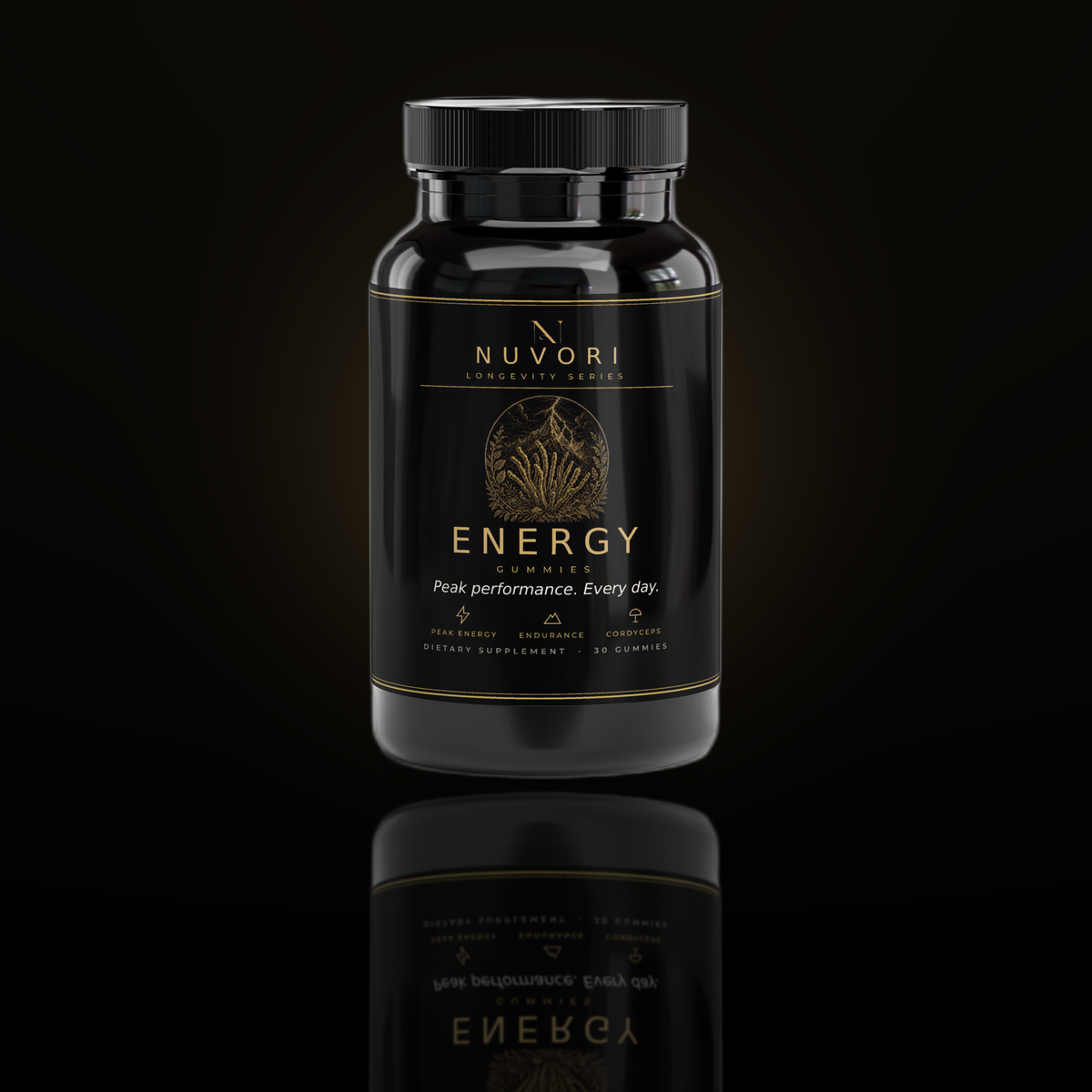 Nuvori Energy gummies bottle, front view