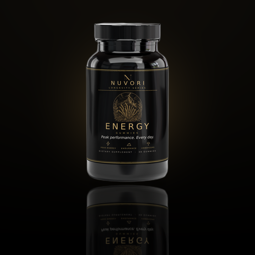 Nuvori Energy gummies bottle, front view