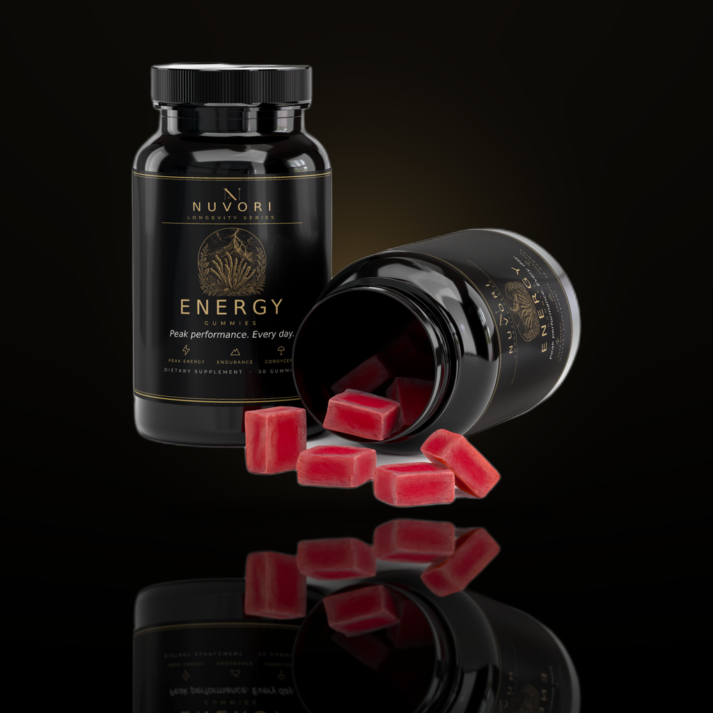 Nuvori Energy open bottle with gummies