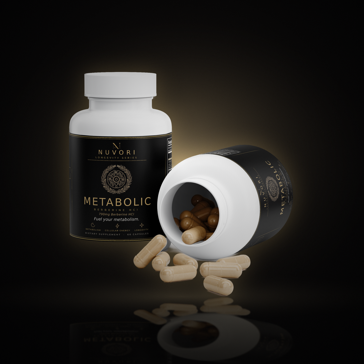 Nuvori Metabolic open bottle with capsules