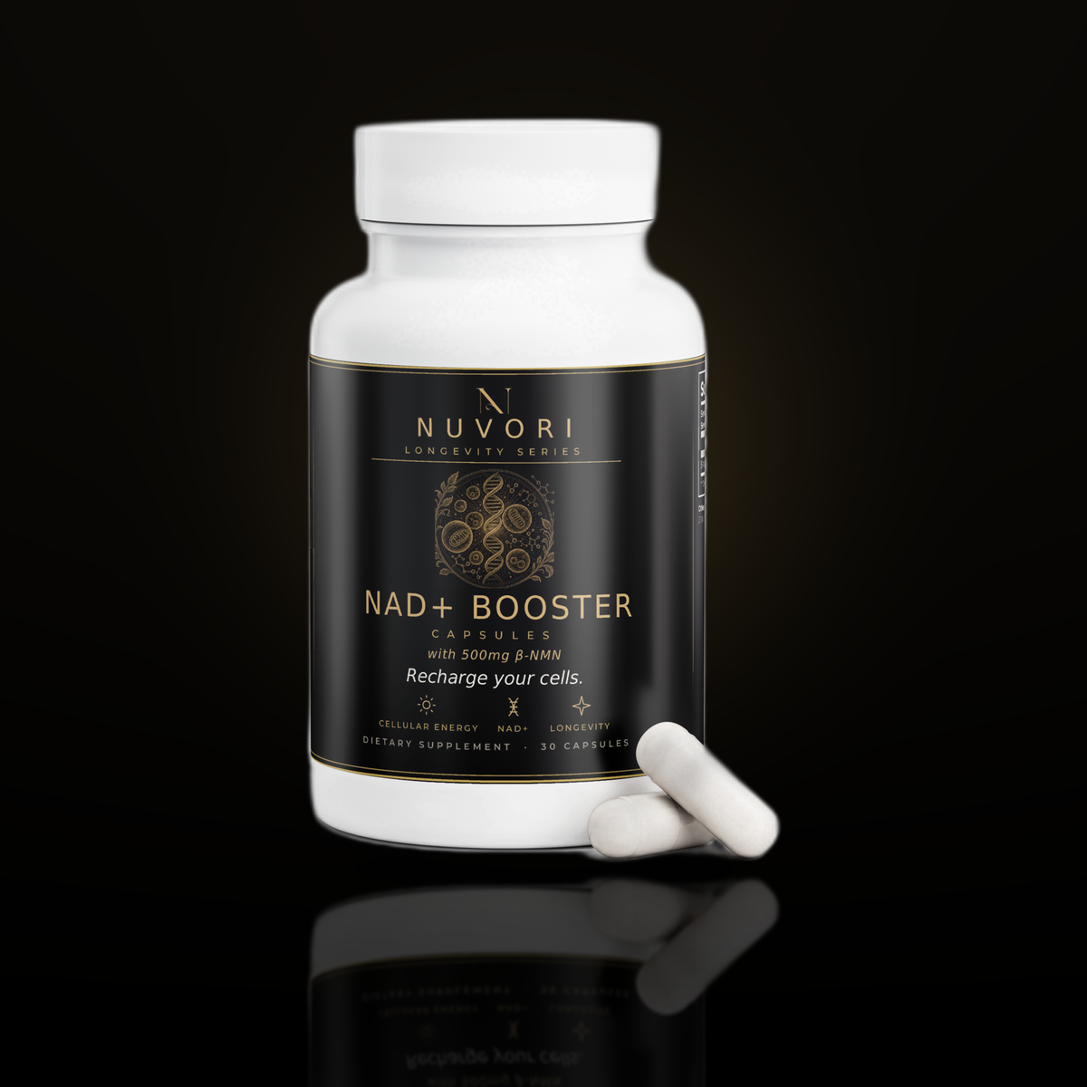 Nuvori NAD+ Booster bottle with capsules