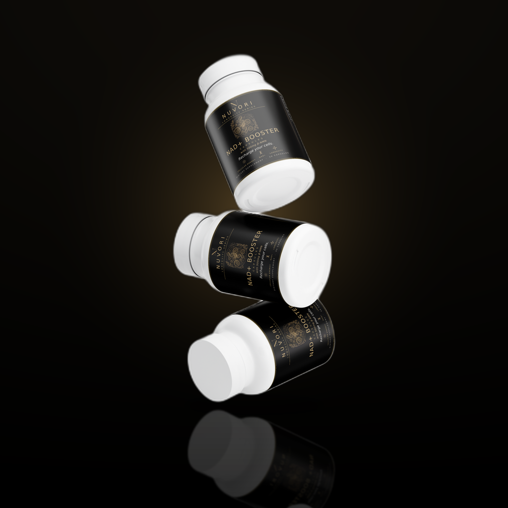 Nuvori NAD+ Booster bottles floating