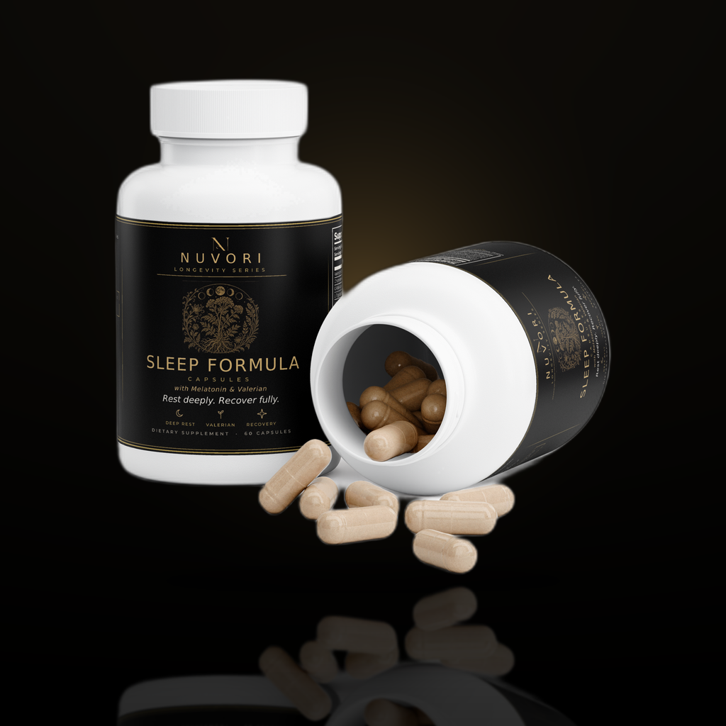 Nuvori Sleep Formula open bottle with capsules