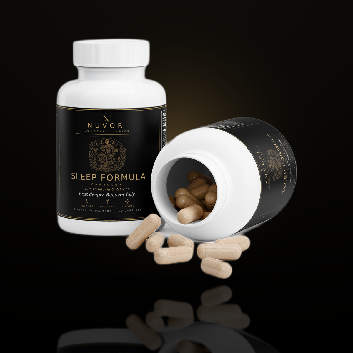 Nuvori Sleep Formula open bottle with capsules