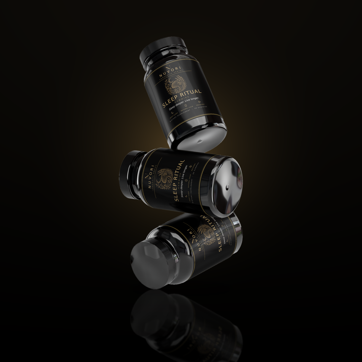 Nuvori Sleep Ritual bottles floating