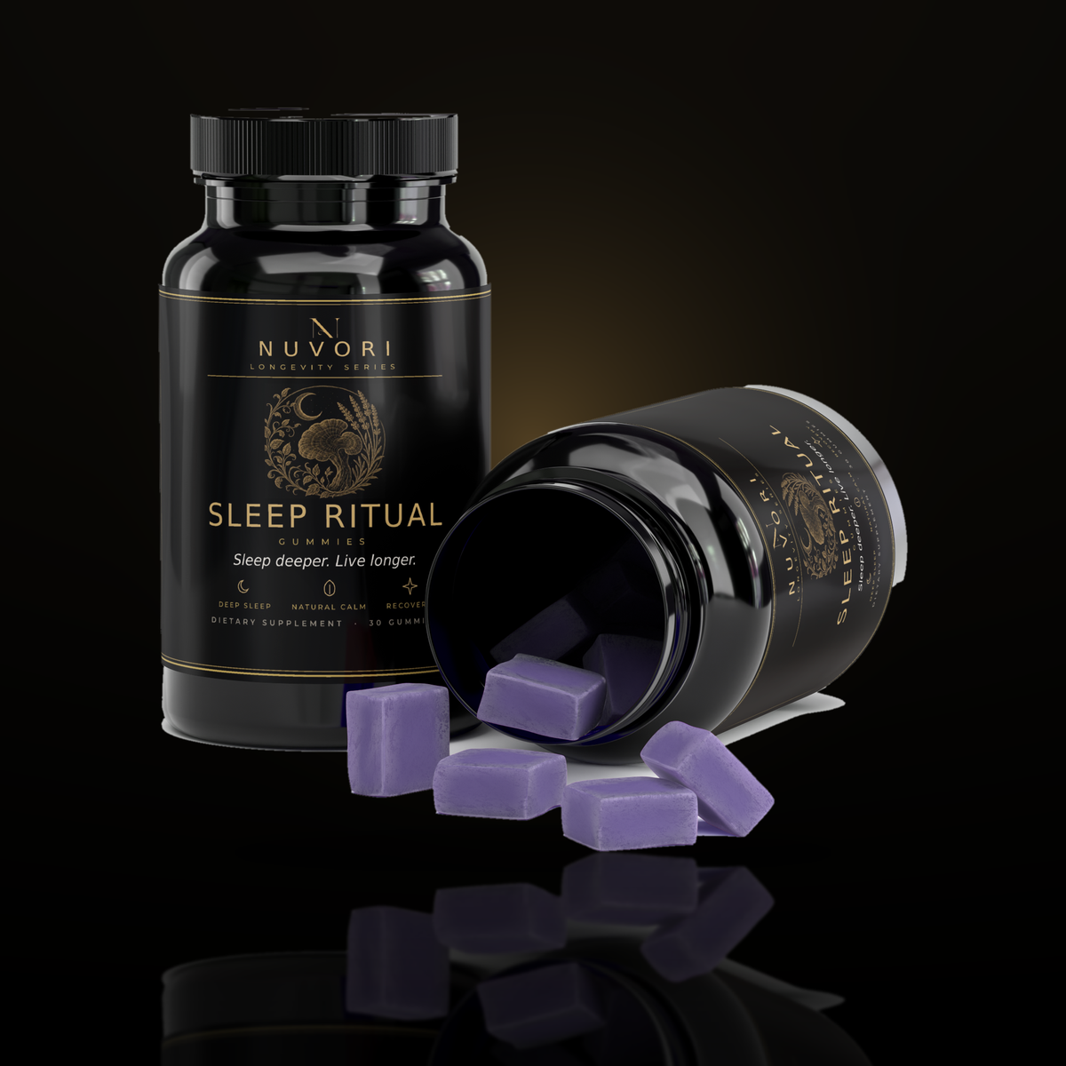Nuvori Sleep Ritual open bottle with gummies