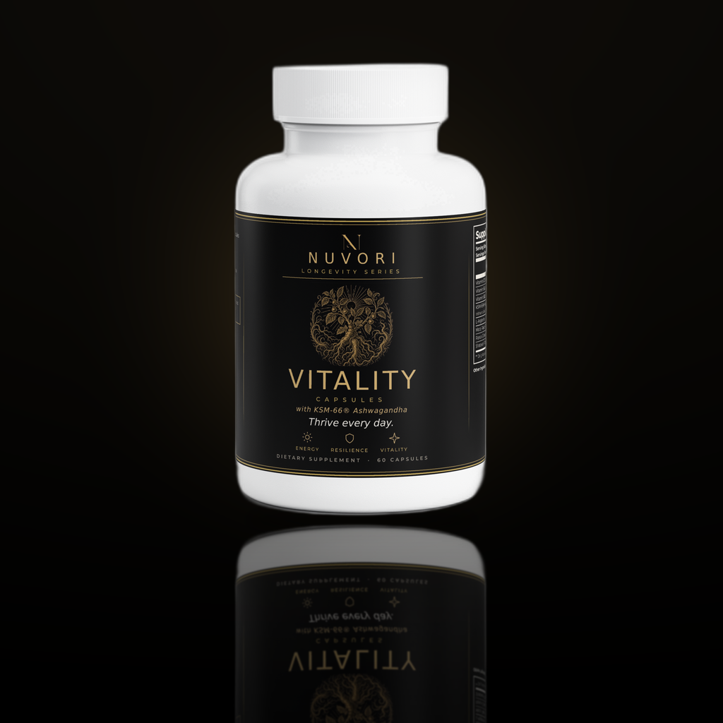 Nuvori Vitality capsules bottle, front view
