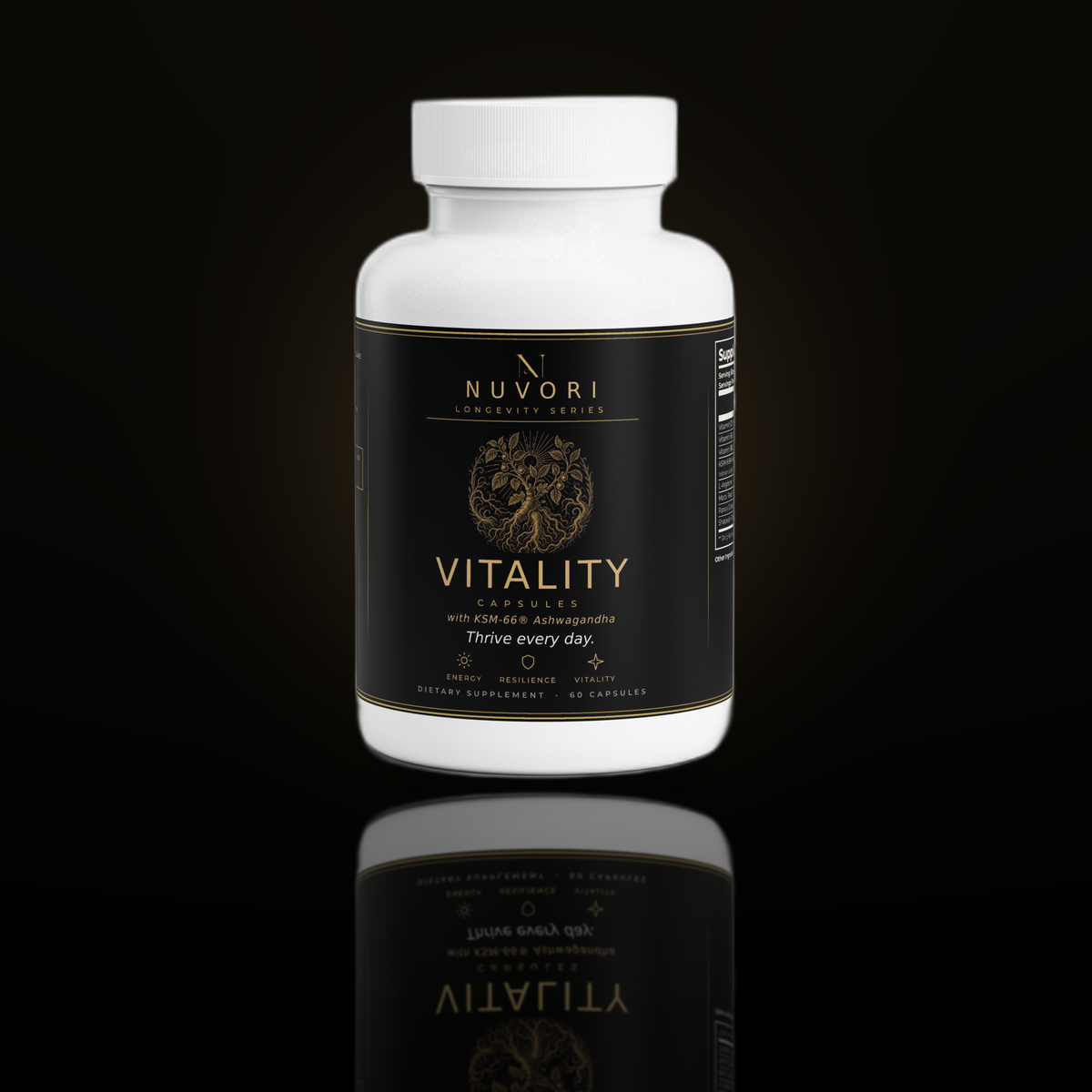 Nuvori Vitality capsules bottle, front view
